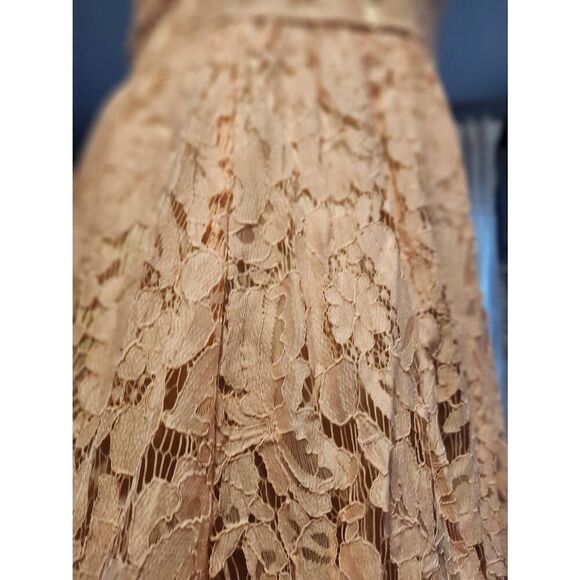 Vintage Peach Pink Prom Strapless Tea Length Dress Lace Toole 80s does 50s - Picture 5 of 6